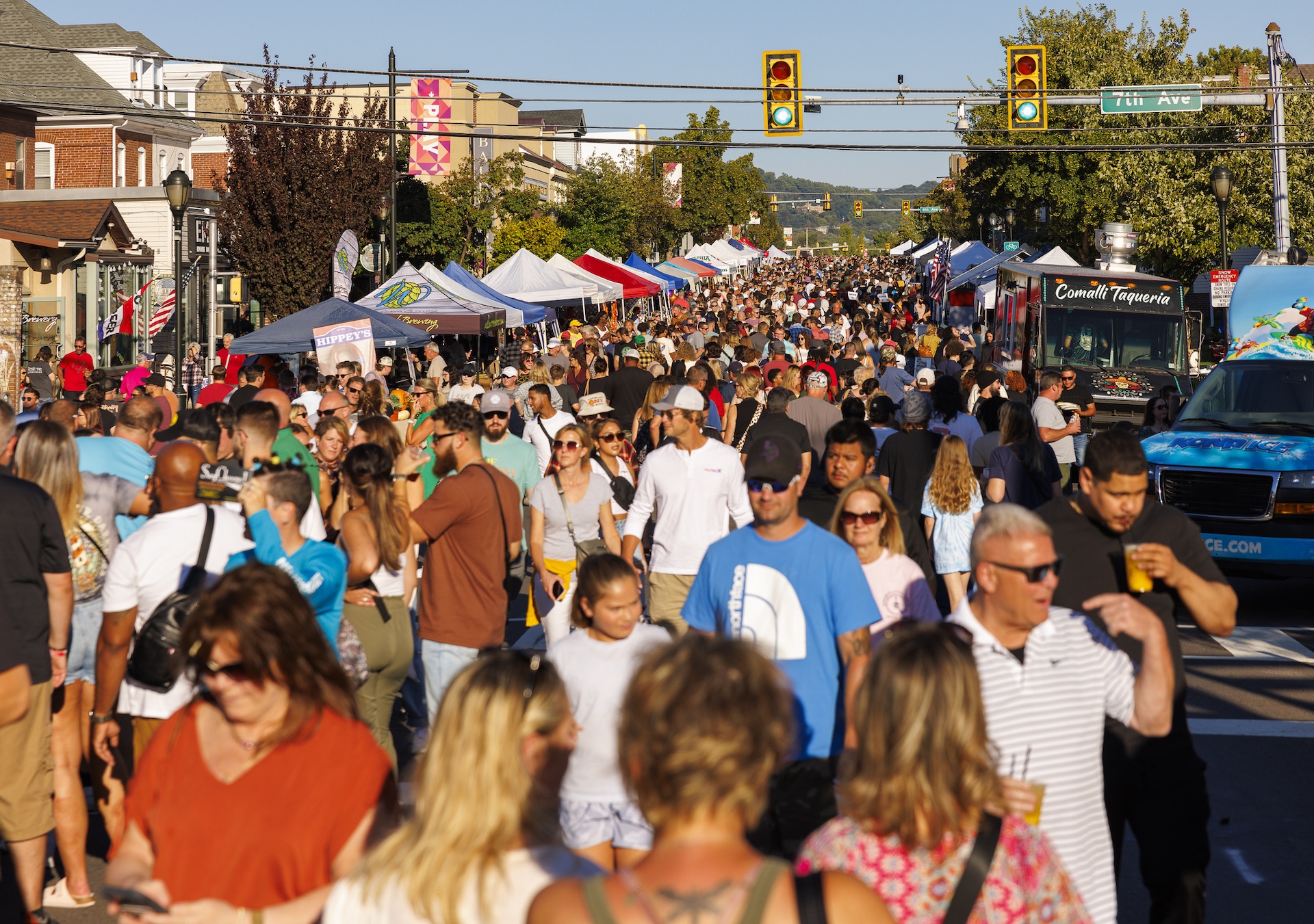 Lively Festival in West Reading, Pennsylvania: bustling streets and a variety of food trucks in USA